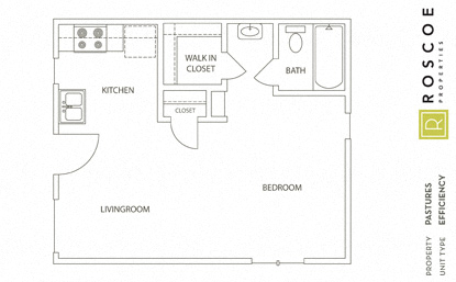 Floor plan for studio, 1 bath, 400 sqft